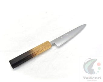 YuiSenri Original Pro Knife, Aogami Super Warikomi/Clad,Chef's Paring/Utility Knife(Japanese Style Petty Knife) 135 mm/5.3", with Oak Handle