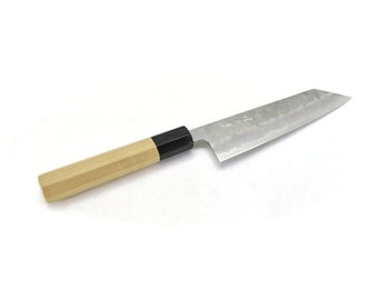 YuiSenri Original Pro Knife, Yasuki Silver #3 GINSAN Warikomi/Clad, Chef's Bunka(Kengata Santoku) 170 mm/6.7" Nashiji Finish