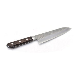YuiSenri Original Pro Knife, Yasuki White #3 Clad Hammered Santoku 180 mm/7.1”
