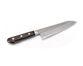YuiSenri Original Pro Knife, Yasuki White #3 Clad Hammered Santoku 180 mm/7.1”
