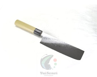 Yoshihiro Ginsan Damascus Nakiri 170 mm - Stainless Chef's Vegetable Knife with Magnolia Handle