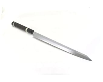 YuiSenri Original SUMINAGASHI Blue Steel #2 Damascus Kiritsuke Yanagiba 300 mm with Octagonal Ebony Handle