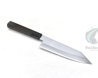 YuiSenri Original Blue Steel #1  Kengata Santoku(Bunka) 180 mm/7.1" with Octagonal Ebony Handle, forged by Satoshi Nakagawa