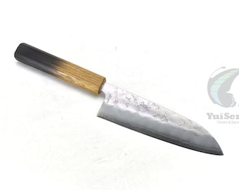 YuiSenri Ginsan Nashiji Finish, Chef's Santoku - Stainless Chef's Santoku with Excellent Edge Retention and Easy Maintenance, Oak Handle