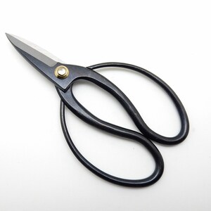 May include: Black pruning shears with a gold rivet. The shears have a curved handle and sharp blades.