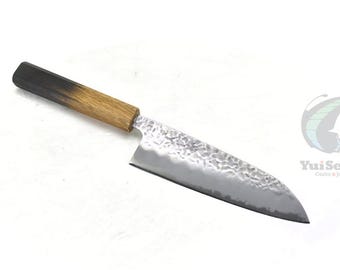 YuiSenri White Steel #1 Santoku 165 mm – Hammered Carbon Steel Japanese Multi-Purpose Knife