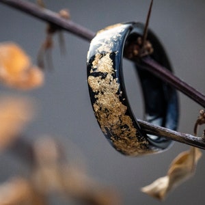 Gold Leaf - 6mm African Black Wood Ring, 24K gold leaf, Men's or Woman's Ring, Wedding Band, Anniversary, wedding, engagement ring, Ebony