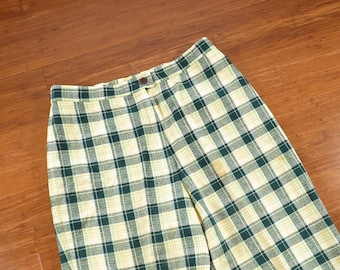 Womens 70s Pendleton Wool Pants Green Plaid Trousers Size Medium FLAWS
