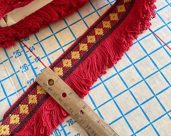 BTY 2.5" Red 1970s Vintage Cotton Fringe Hippy Boho