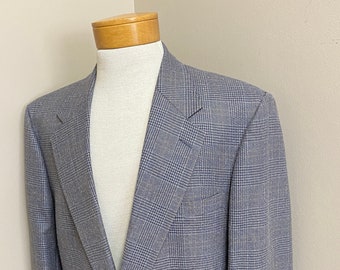 Mens Vintage Stafford Sport Coat Blue Gray Plaid 42L Blazer