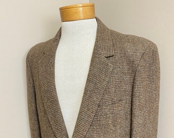 Mens Vintage Harris Tweed Wool Sport Coat Brown 40L Unlined