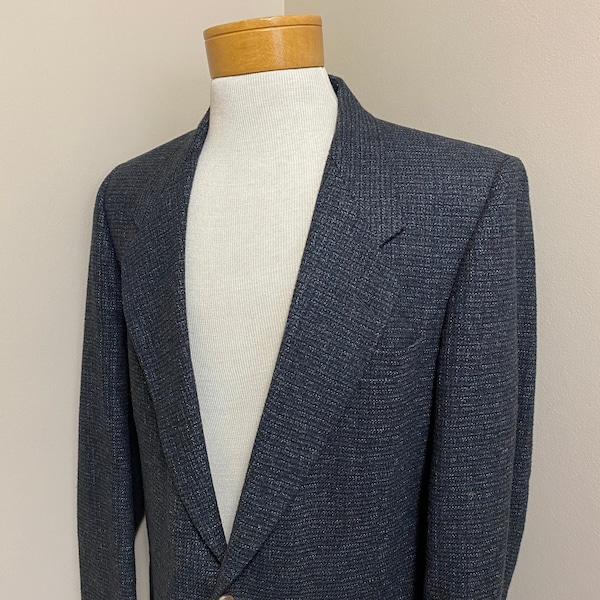 Mens Vintage Tweed Sport Coat Blue Gray Approx Size 41L Unvented