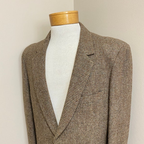 Mens Vintage Harris Tweed Wool Sport Coat Brown 40L Unlined