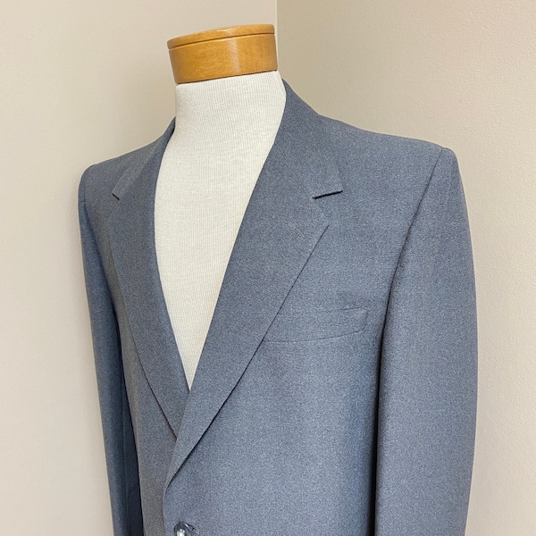 Mens Vintage Polyester Montgomery Ward Sport Coat 42L Blue Gray