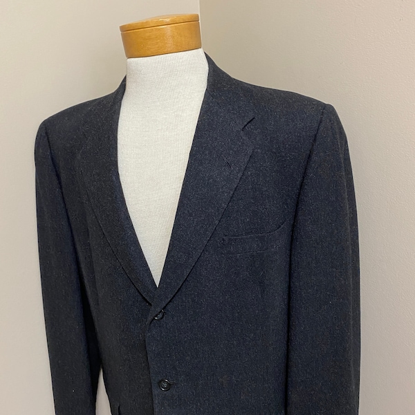 Mens Vintage Wool Flannel Sport Coat 3 Button Dark Gray 44R Kingsgate