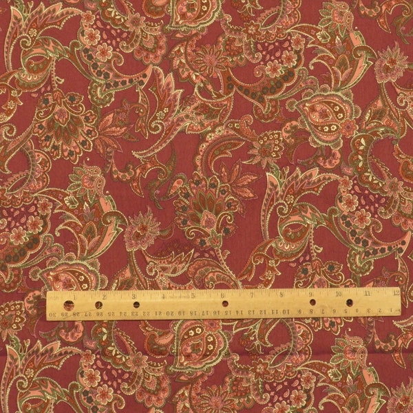 Jacobean Fabric Reminiscence Free Spirit Wine Red Cotton BTY