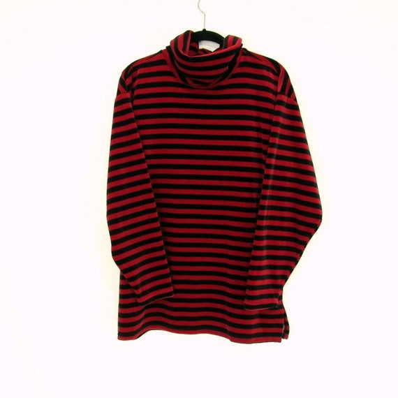 Striped Velour Turtleneck 1980s Vintage Plus Size