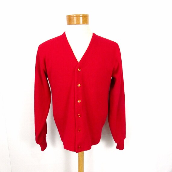 Mens 1960s Cardigan Red Vintage Sweater Medium