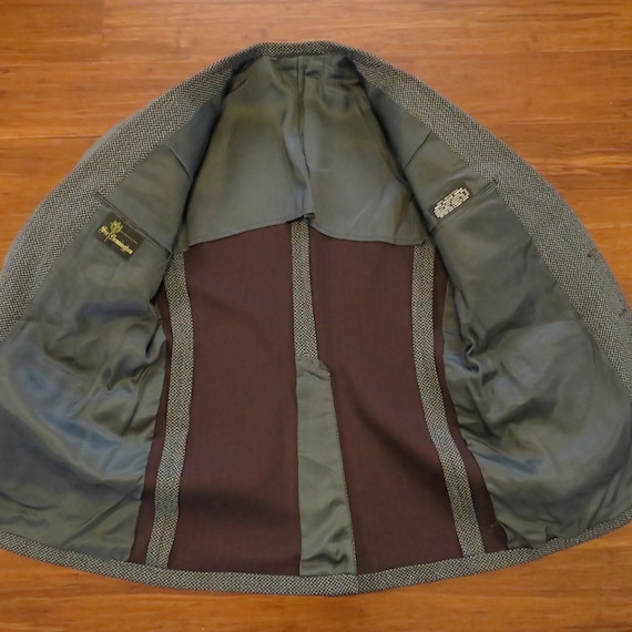 Vintage 70s Grey & Brown Plaid SIR WALTER Polyester Sports Coat Blazer - L-46