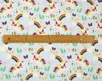 Over the Rainbow Unicorn Fabric Light Blue Cotton 1 YD