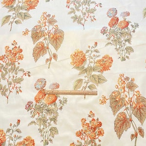 3.3 YD Vintage Floral Chintz Fabric Orange Ecru Cotton