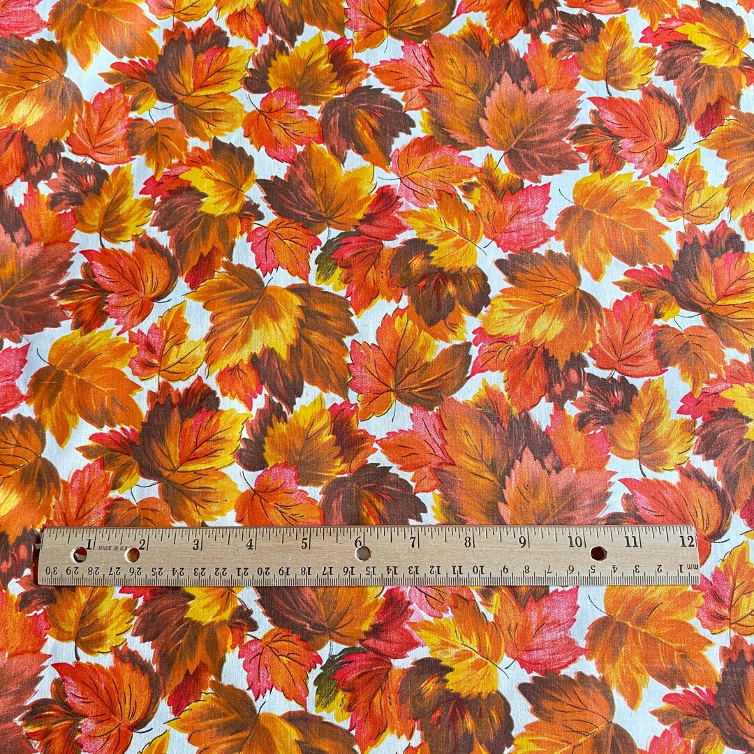 2.8 YD 1950s Fall Leaf Print Polished Cotton Fabric Vintage - Etsy
