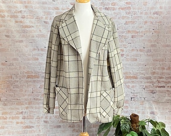 Womens NWT 1970s Metallic Plaid Double Knit Polyester Blazer Size Medium