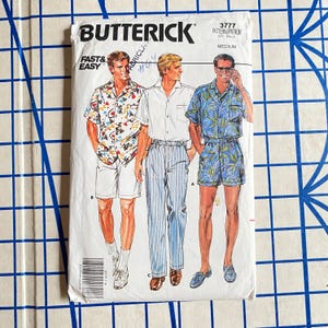Mens Uncut 1980s Shorts Pants Shirt Pattern Medium Butterick 3777