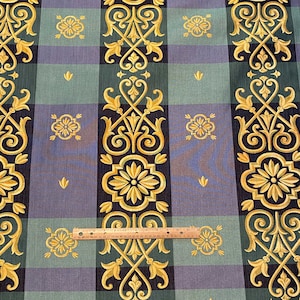 Vintage Upholstery Decor Fabric Blue Yellow Medallion READ