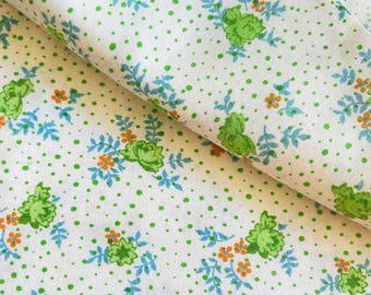 2.4 YD Vintage Floral Apparel Fabric Blue Green