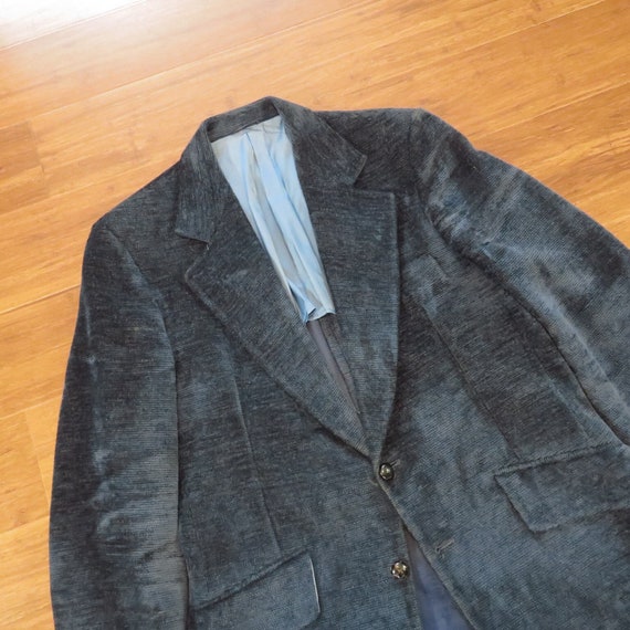 Mens 1970s Vintage Blue Velour Sport Coat 38R FLA… - image 1