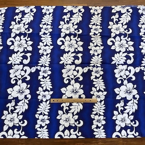 2 YD Vintage Tropical Floral Stripe Apparel Fabric Blue White Blend Fiber