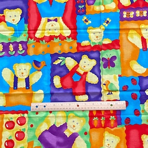 1.3 YD Colorful Vintage Teddy Bear Fabric Quilting Cotton