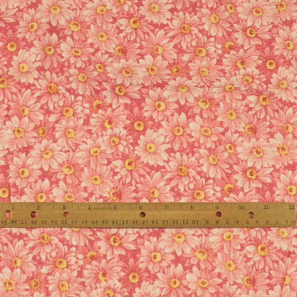 Vintage Daisy Floral Allover Seersucker Fabric Pink BTY