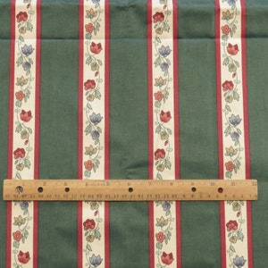 1.6 YD Vintage Floral Stripe Chintz Fabric Green