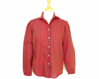 K11 RED CHAMBRAY STRIPE button down shirt blouse S