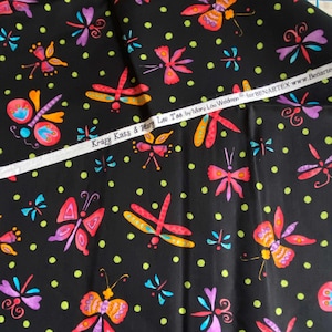 1 YD Colorful Butterflies on Black Fabric Quilting Cotton