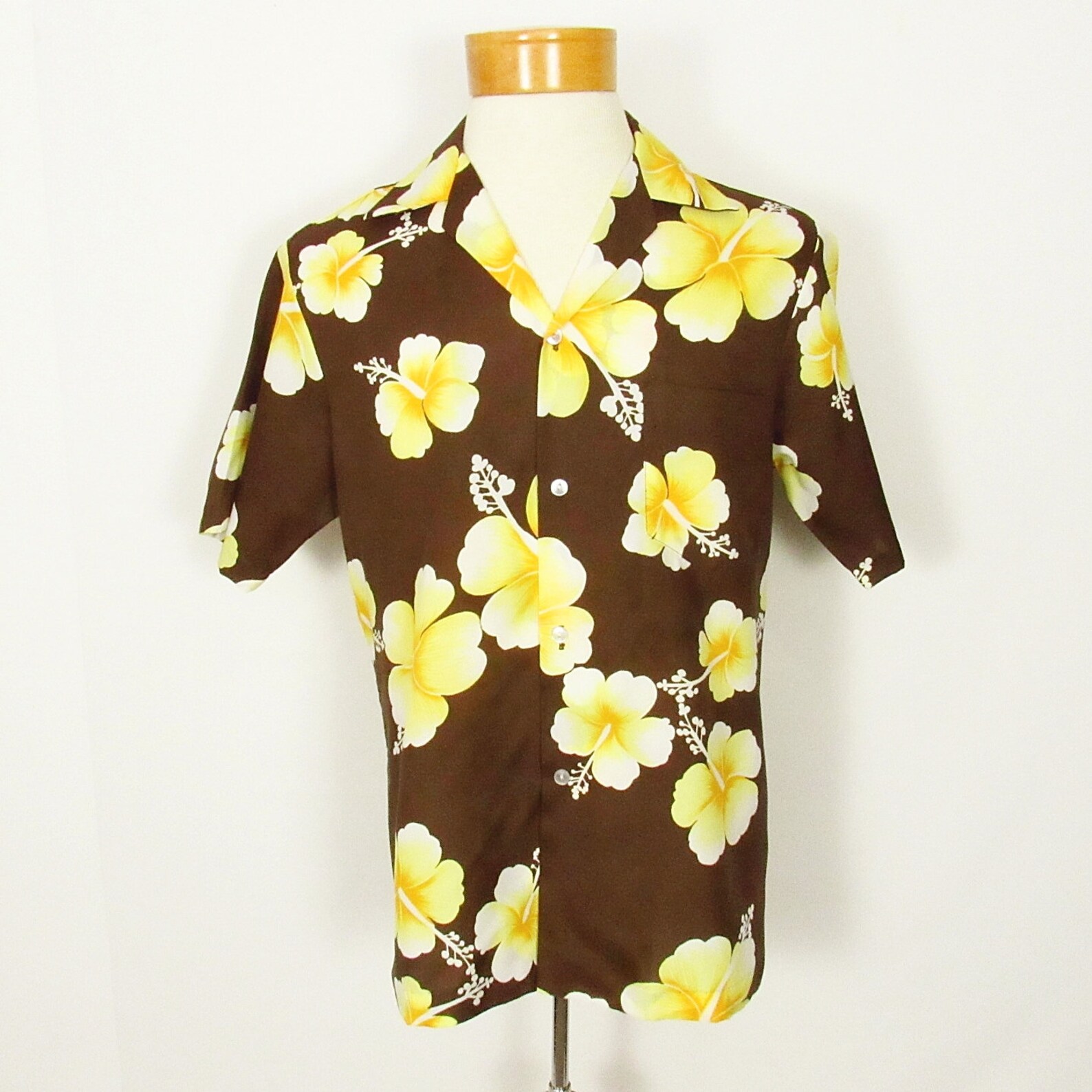 Vintage Hawaiian Shirt Brown Yellow Hibiscus Approximate | Etsy