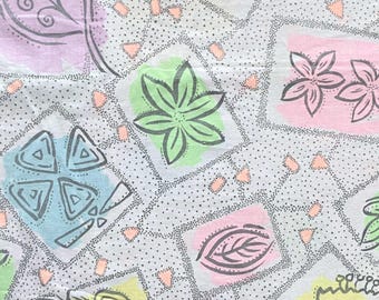 BTY 1980s Pop Art Floral Leaf Fabric Vintage Pastel Cotton