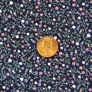 1.8 YD Vintage Ditsy Floral Fabric Dark Blue Cotton