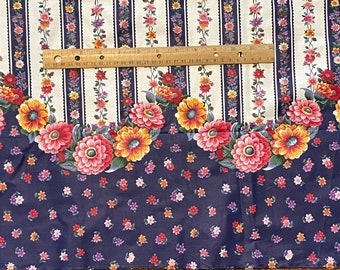 1 YD Vintage Floral Stripe Chintz Border Fabric Cotton