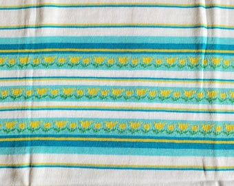 1970s Vintage Tulip Stripe Knit Fabric Blue Yellow 23x58