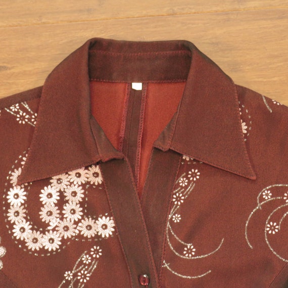 Womens 1970s Early 80s Glittered Floral Shirt Mod… - image 3