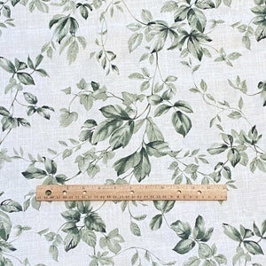BTY Light Taupe Green Leaf Print Cotton Duck Cloth Fabric