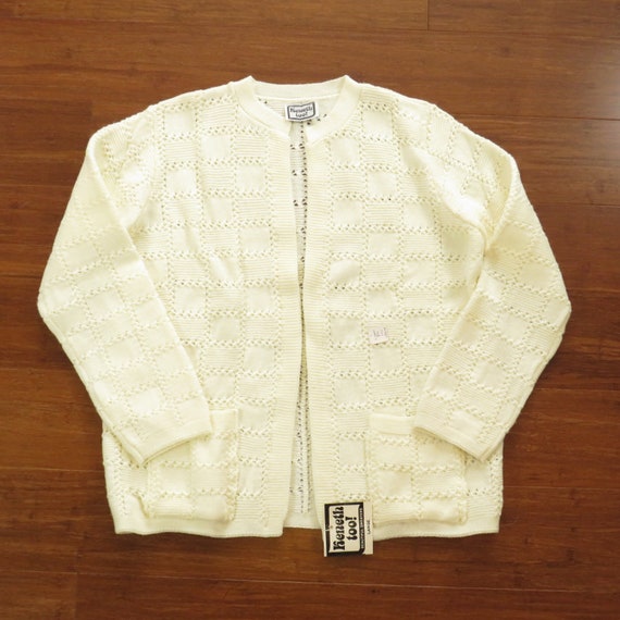 Womens 1970s Vintage Cardi Sweater Size L Ivory C… - image 1