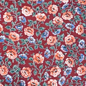 1 YD Vintage Floral Fabric Red Blue Quilting Cotton