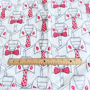 BTY Lip Print on Collar Fabric Red White Novelty Cotton Print