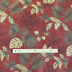 BTY Brick Red Leaf Chenille Brocade Fabric Upholstery