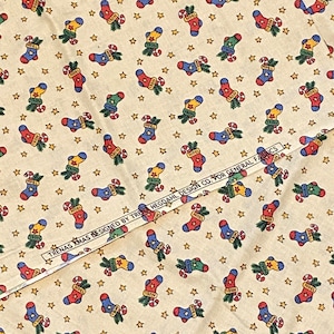 1.7 YD Small Print Christmas Stocking Fabric Beige Quilting Cotton
