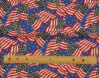 Vintage USA Flag Fabric VIP Cranston Red White Blue Cotton 18x44